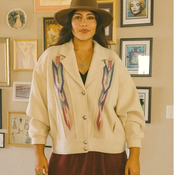 Vintage Pioneer Wear Golden Collection Handwoven‎ Chimayo Cropped Wool  Jacket - Picture 2 of 11